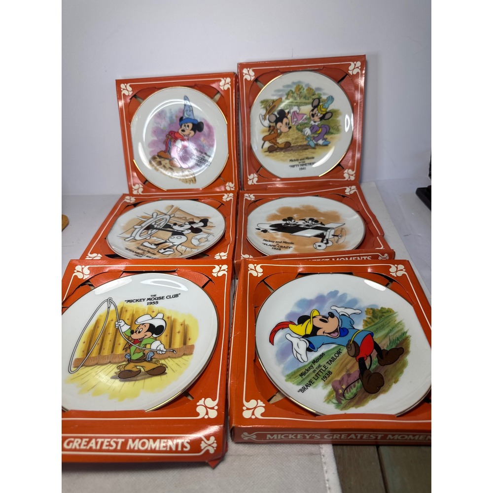 Vintage Disney Mickey's Greatest Moments Complete Set 6 Plates w/ Boxes Japan